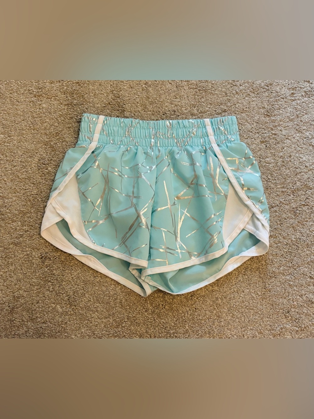 Girls 7/8 Athletic Works Aqua Shorts with Silver Metallic Accent